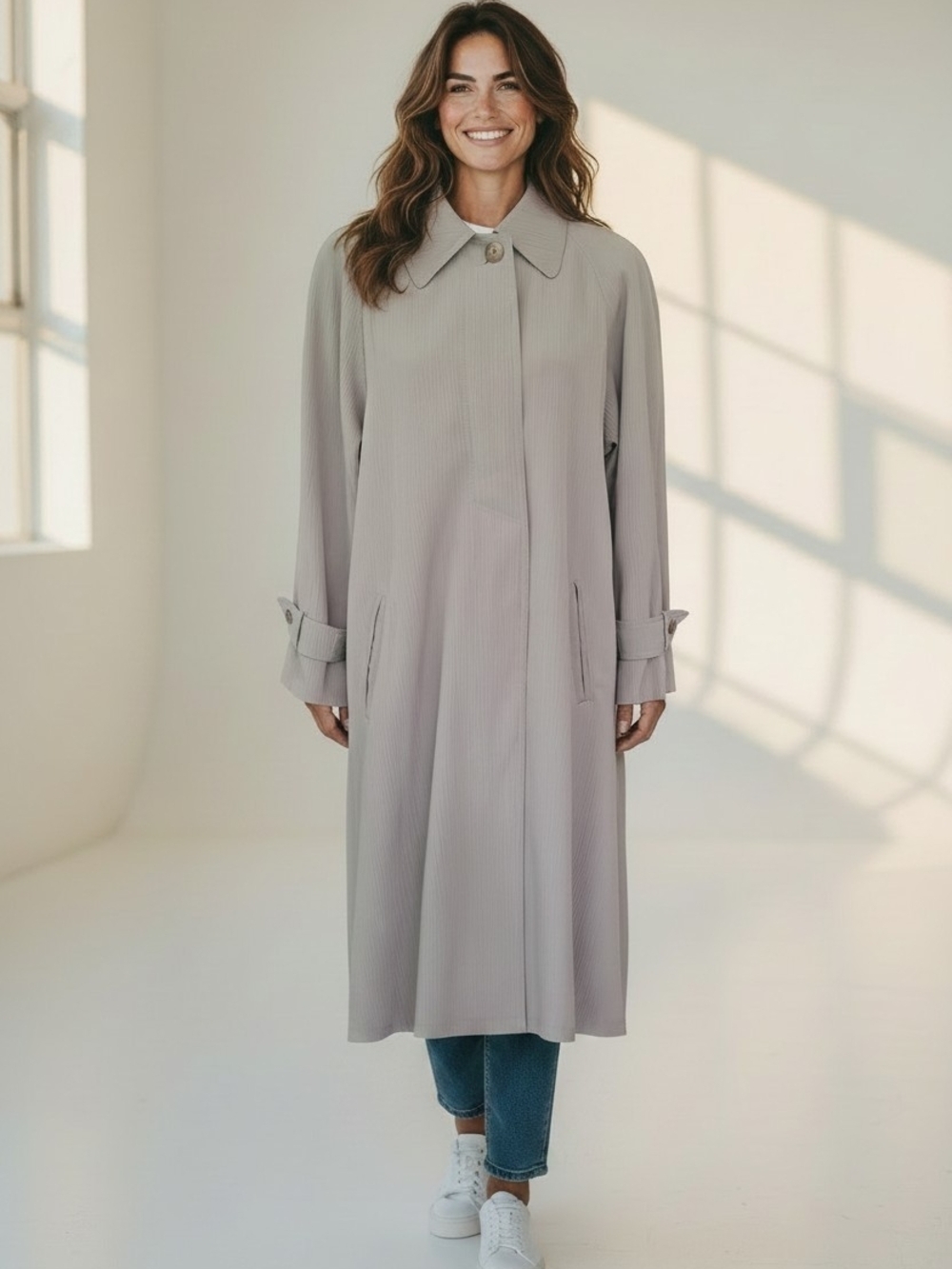 UTEX Classic Vintage Long Beige Trench Coat Fluid Duster Jacket - Long Coat - 9